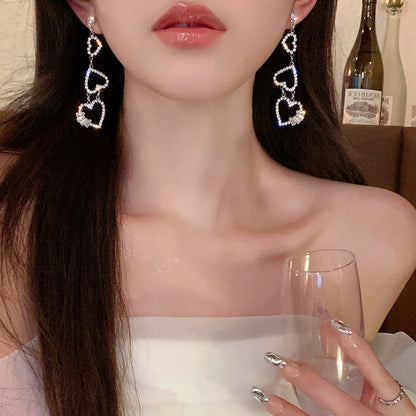LACELIPS baby sweetheart ~ diamond-encrusted love tassel temperament long face slimming fashion versatile earrings for women