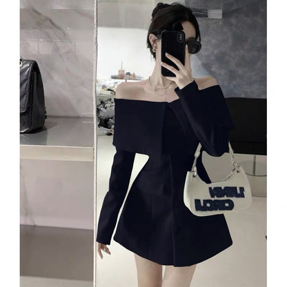 Chic niche design sense celebrity temperament high-end French one-shoulder suit dress spring and summer 2023 new style