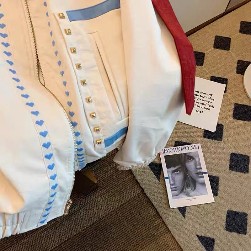 Han Fan's high-level sense of heavy industry hits color stitching baseball uniforms for men and women winter Hong Kong-style chic loose stand-up collar jacket jacket