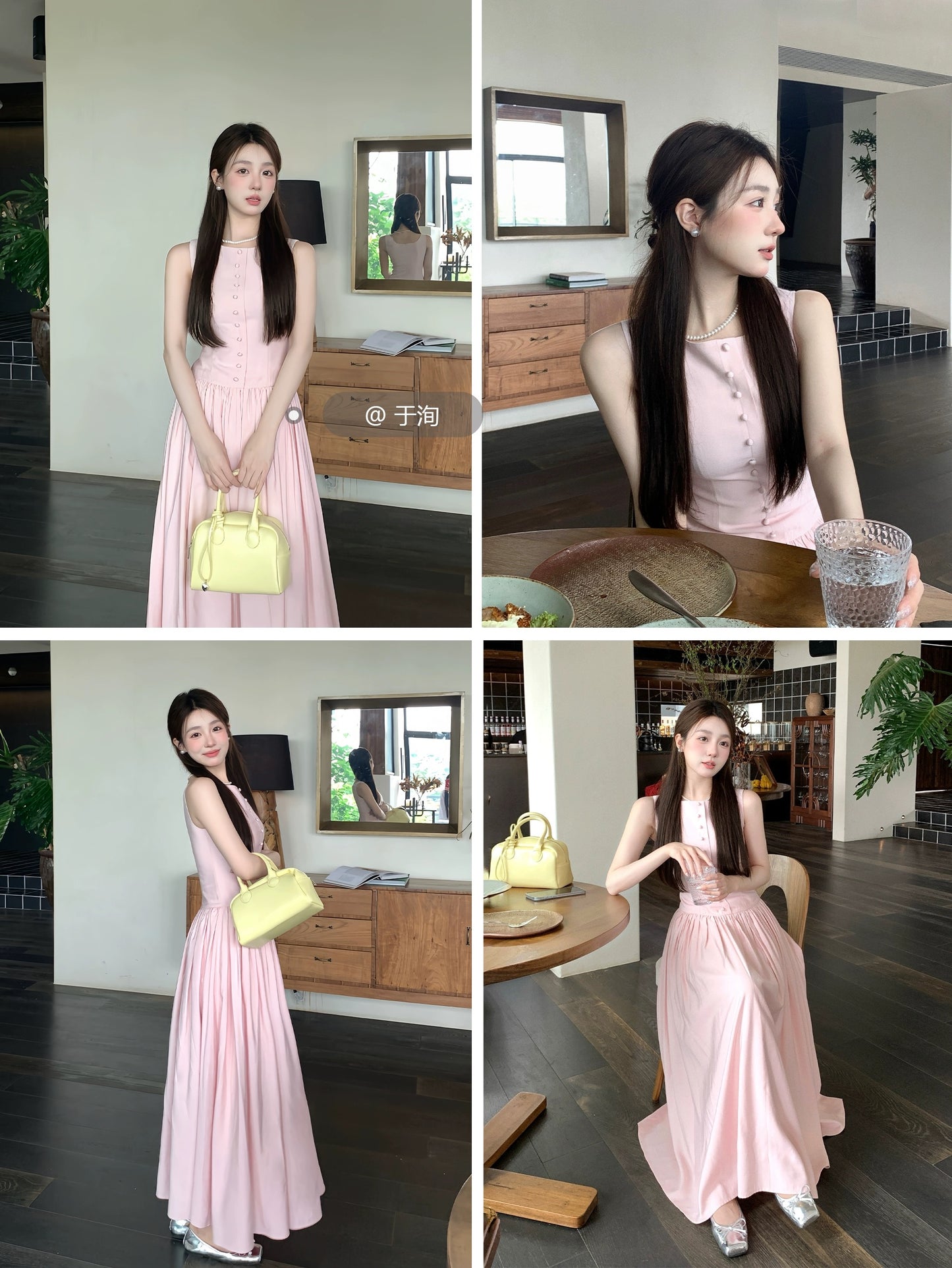 DH OFFICIAL Big Flower [Peninsula Art Museum] Pink Dress Women's Summer Korean Palace Style Gentle Long Dress