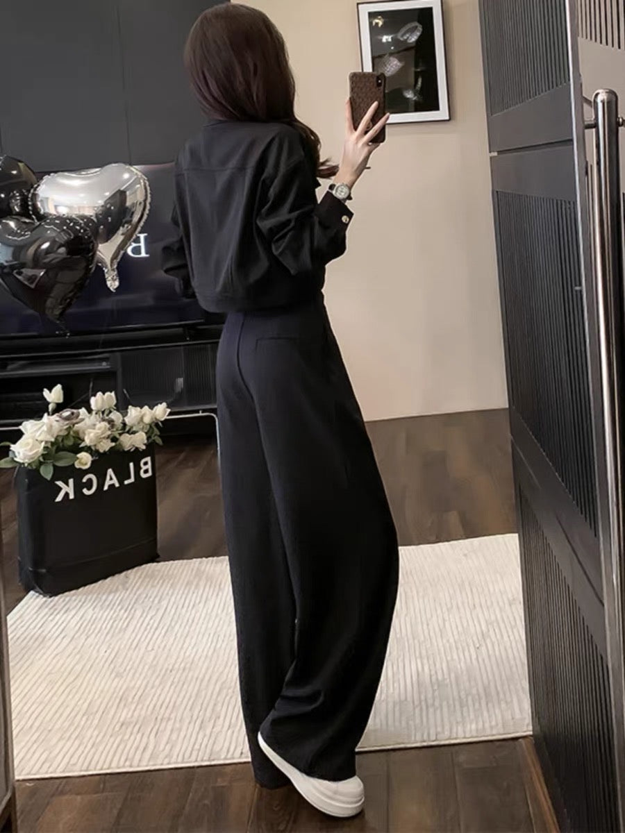 European goods 2023 spring and autumn new style acetate top women's short coat casual suit pants suit two-piece set for women