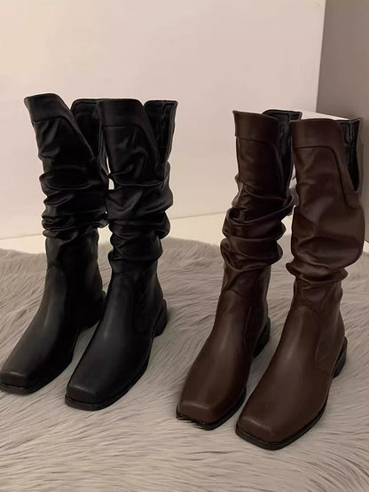 Boots summer women's 2023 new hot style western cowboy style knight piles of boots square toe but knee boots