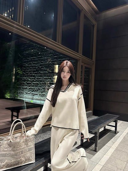 Xu Xuah [Black and Whiteism] Xiaoxiangfeng Knitted Pullover Wool Sweatshirt Jacket Casual Knitted Loose Pants