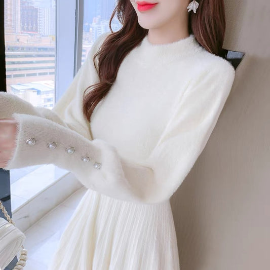 Lolita Mink Velvet Sweater Dress Women's Autumn and Winter 2023 New Sleeve Sleeves Small People Show High Bottoming Skirt