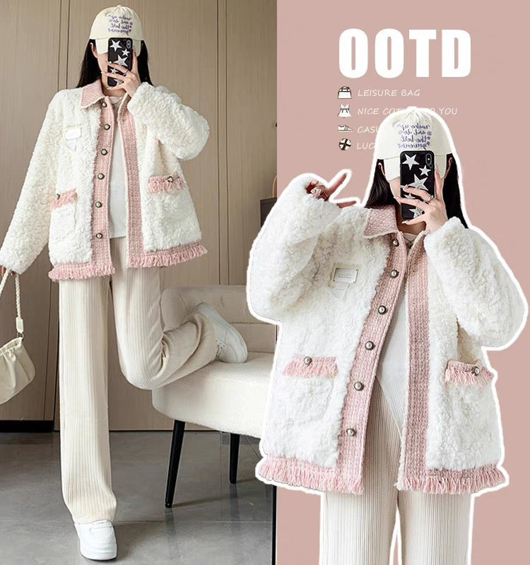 Maternity coat autumn and winter outer wear thickened lambswool 2023 new fashion winter suit tops and pants two pieces (D7772)