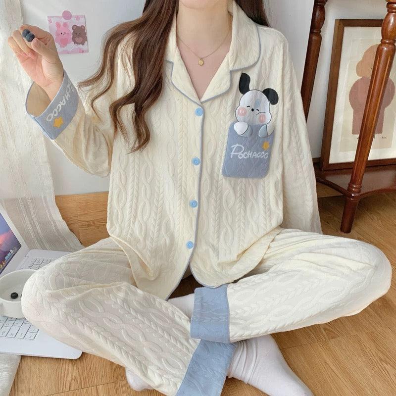 Pajamas women summer cardigan long-sleeved trousers suit summer ladies 2024 new cartoon spring autumn winter home clothes