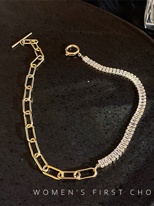 South Korea's Dongdaemun Cold Wind Design Zircon Stitching Necklace Simple Fashion Net Red Temperament Personality Trendy Necklace