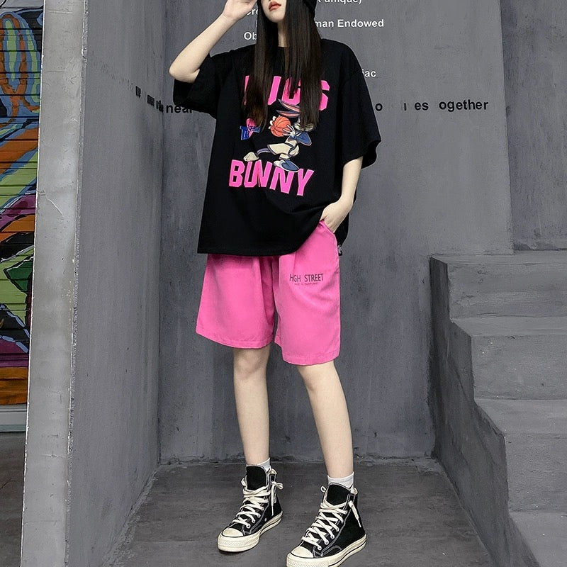 M's fashion brand European cool style women's short-sleeved T-shirt five-point shorts two-piece set street casual sports suit