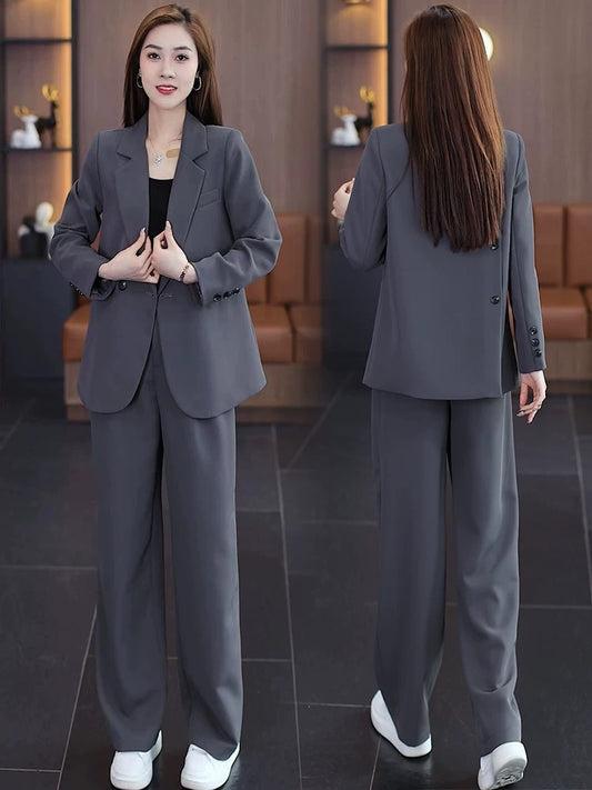 Early spring casual suit for women 2024 spring and autumn new Korean style professional suit jacket wide-leg pants two-piece suit