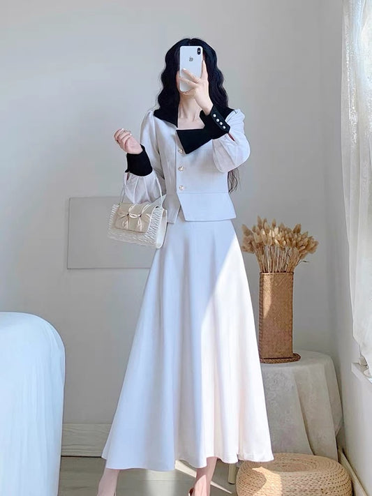 Autumn 2023 new women's skirt French style light and mature style waist slimming high-end suit dress