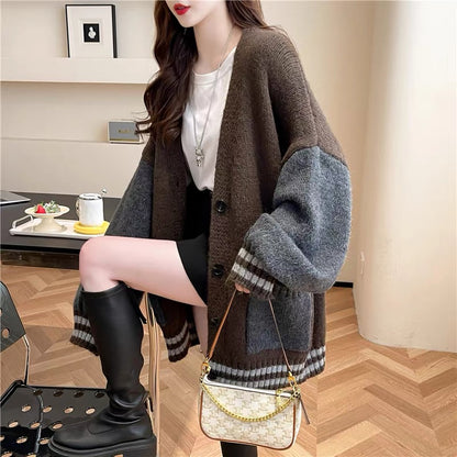Loose and lazy style knitted sweater cardigan for women 2023 new autumn fashionable and versatile Korean style knitted jacket (S0613)