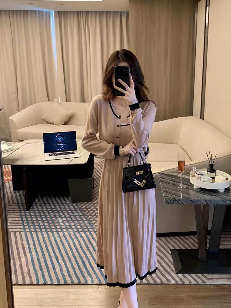 Lin Yaner Xiaoxiangfeng knitted fashion suit early autumn women's 2023 new cardigan to wear with a two-piece dress (D185)