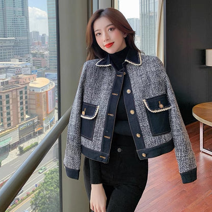 Xiaoxiang Yujie Style Jacket Women's Short 2023 New Autumn Versatile Retro Hong Kong Style Houndstooth Chic Top Trendy