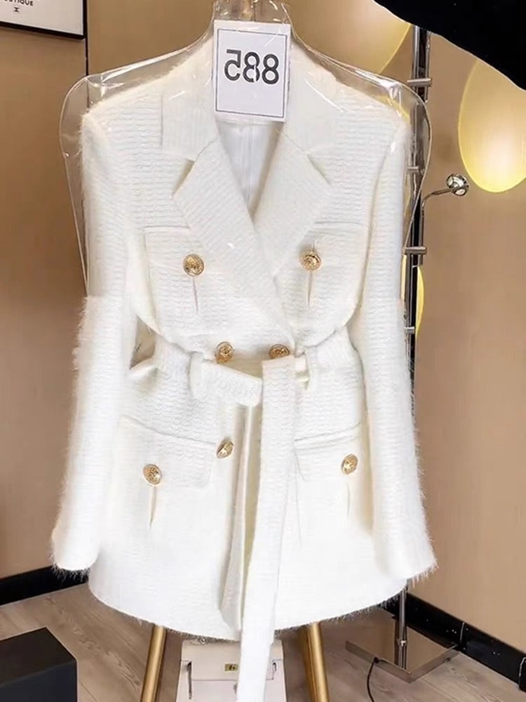 Unique, chic, super good-looking, age-reducing, French-style, high-end, elegant, socialite, spring and autumn white suit jacket for women