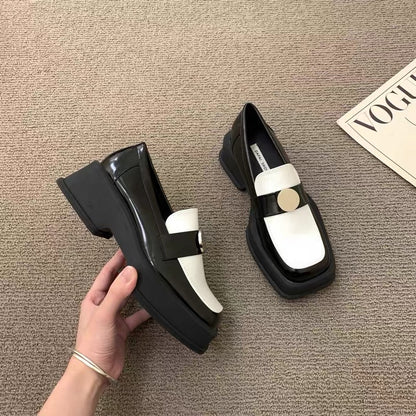 Korean French retro lazy loafers women's 2023 spring and autumn new color matching thick-soled small leather shoes low-heeled women's shoes