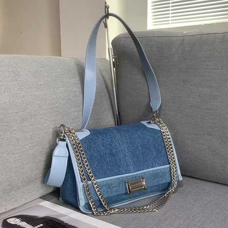 Denim Messenger Bag Ladies Bag Large Capacity Canvas 2023 New Fashion Versatile Casual High Sense Chain Underarm Bag