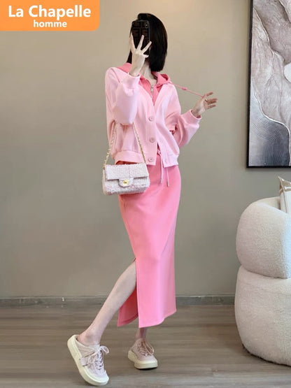La Chapelle fake two-piece top casual half-length skirt suit for women autumn 2023 new design two-piece set