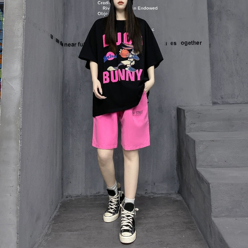 M's fashion brand European cool style women's short-sleeved T-shirt five-point shorts two-piece set street casual sports suit