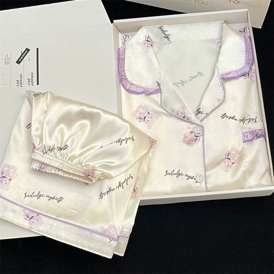 2024 new ice silk pajamas women's short-sleeved summer thin silk can be worn outside home clothes suit spring and summer