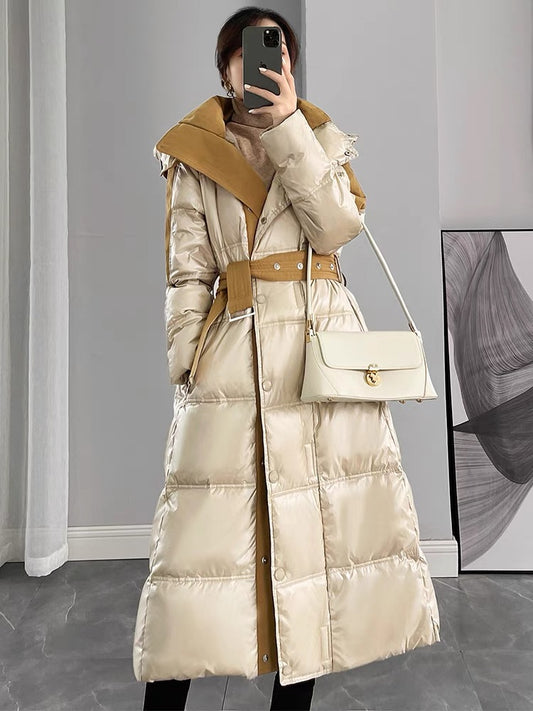 Down jacket 2023 new women's winter Korean version mid-length knee-high high-end white duck down thickened warm jacket