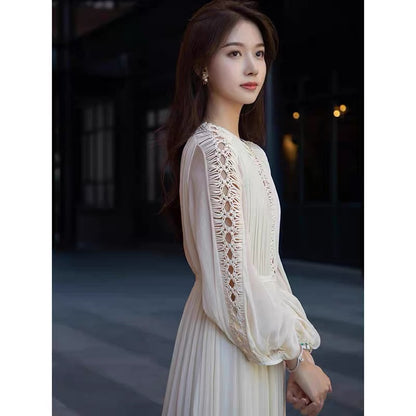 Early autumn clothing 2023 new women's chic long skirt high-cold temperament French fashion bottoming long-sleeved dress