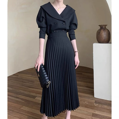 2022 new autumn and winter small a-line high-waist high-quality pleated autumn half-length mid-length skirt for women T3488