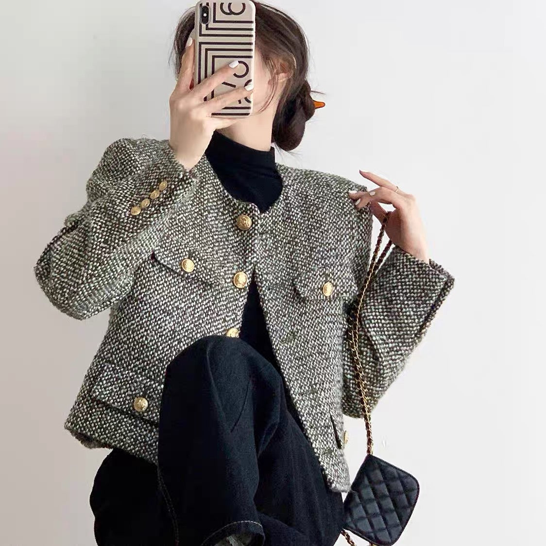 French wool small fragrance jacket for women 2023 spring and autumn new style socialite high-end temperament tweed short suit A3319
