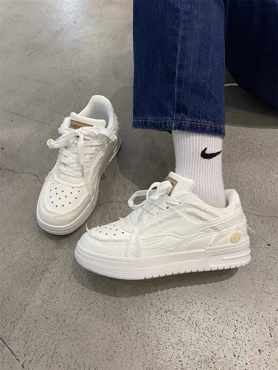 chic national trend broken meteor thick-soled white shoes for students, versatile sports sneakers for men and women, breathable couple shoes