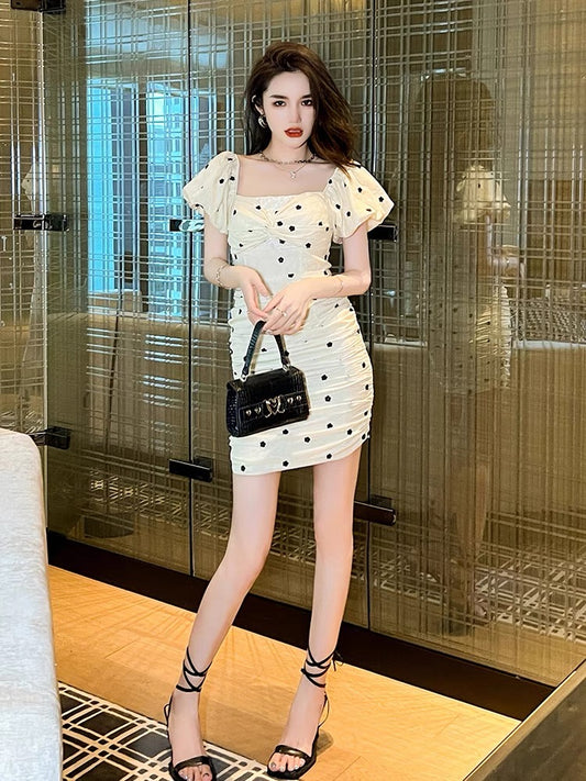 women's short polka dot pleated dress