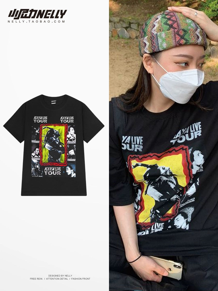 Summer pure cotton character print short-sleeved T-shirt for men and women 2024 new ins loose heavyweight trendy half-sleeved T-shirt