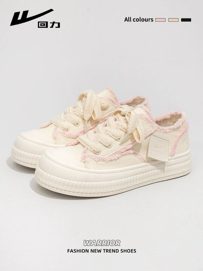 Pull back fairy pink canvas shoes for women 2024 spring new versatile white sneakers thick-soled sports and leisure shoes