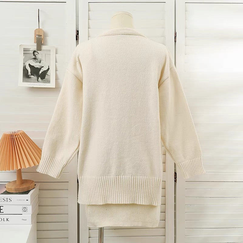 Knitted suit for women in autumn and winter, high-end sweater, cardigan coat, tube top vest dress, temperament retro two-piece set
