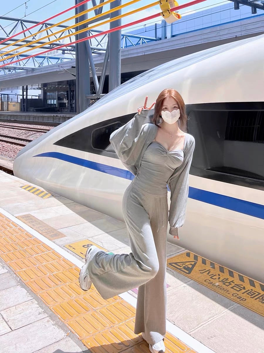 pinkpo A ray of light on the journey pure cotton knitted suit women's comfortable three-piece sports and leisure suit (S216)