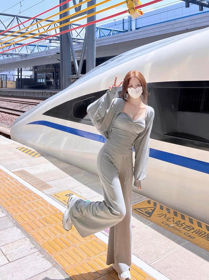 pinkpo A ray of light on the journey pure cotton knitted suit women's comfortable three-piece sports and leisure suit (S216)