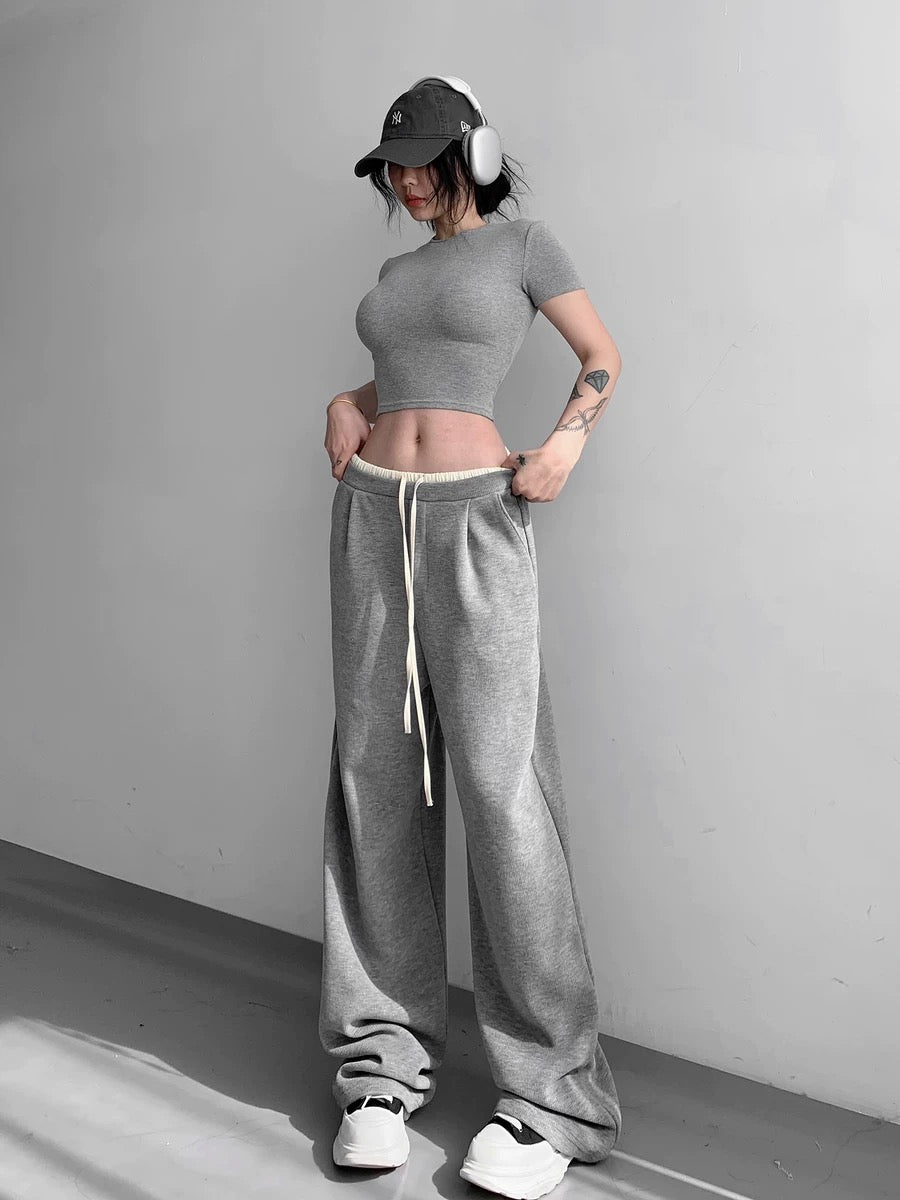 Contrast color splicing casual straight-leg sweatpants for women 2024 spring and autumn new high-waisted slimming versatile sports wide-leg floor-length pants
