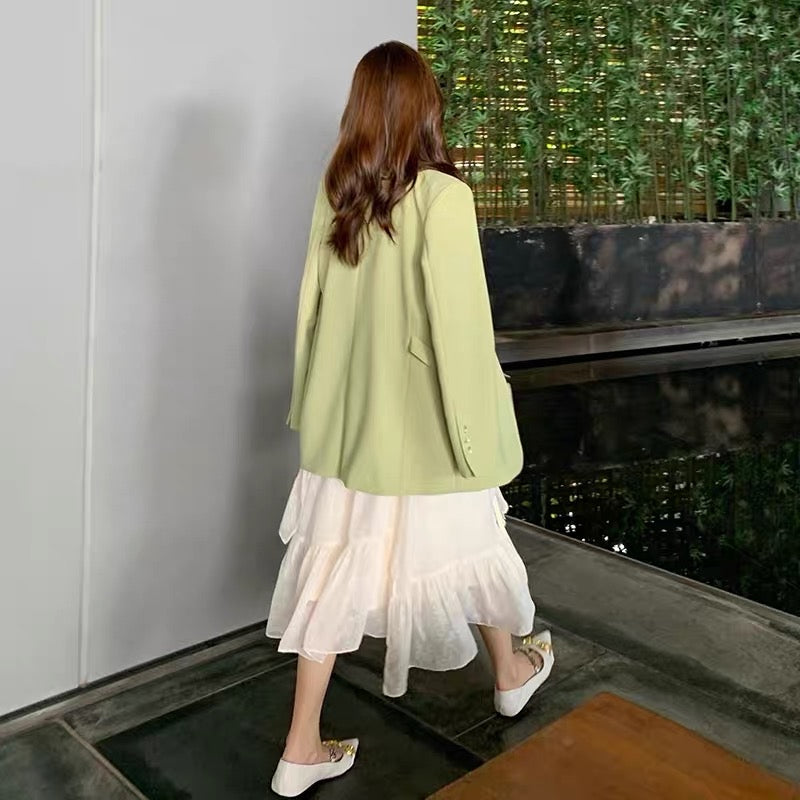 Small internet celebrity wear lapel long sleeve design green this year's popular beautiful suit jacket for women in autumn and winter (V023)