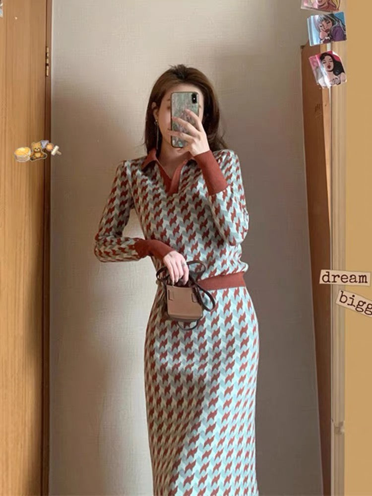 Knitted suit 2023 new spring fashion fashion goddess style high-end slimming skirt two-piece set T3481