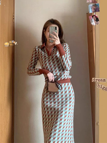 Knitted suit 2023 new spring fashion fashion goddess style high-end slimming skirt two-piece set T3481