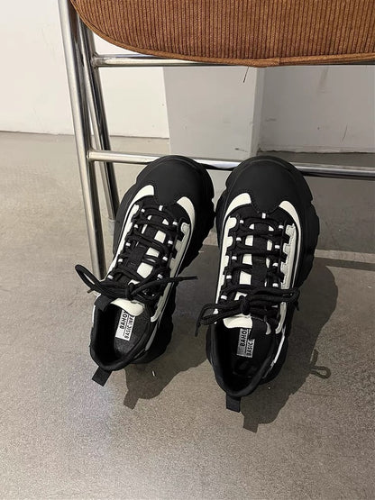 Korean version of soft-soled dad shoes for women 2023 new thick-soled heightening versatile black foot-showing small internet celebrity casual sports shoes