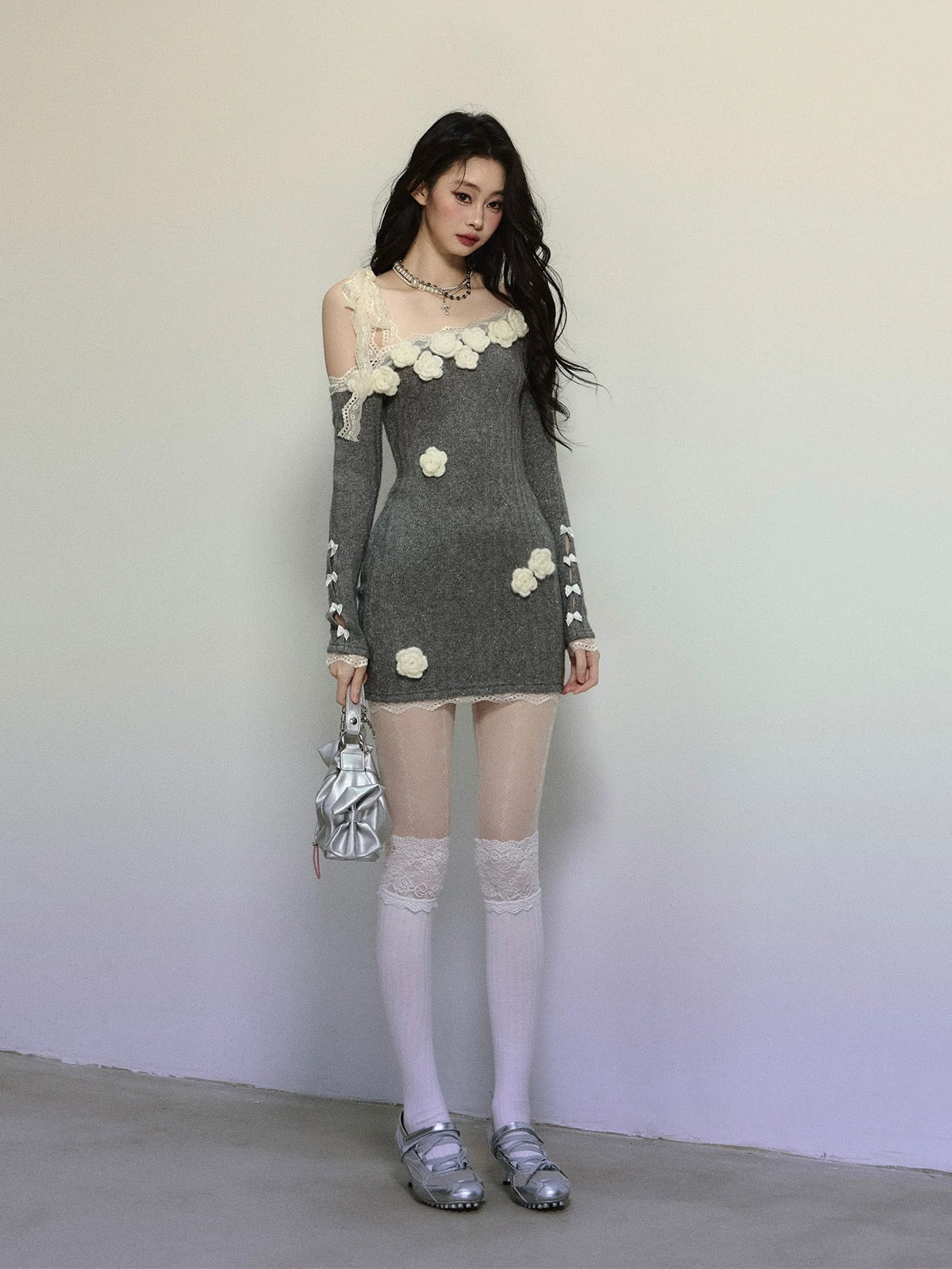 Shao Ye Yan Australian Wild Rose French Lace Off-shoulder Dress Women's Autumn and Winter Long Sleeve Slimming Hip Skirt Short Skirt