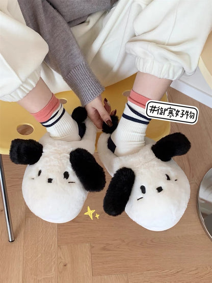 Thin strips of warm soft-soled furry shoes for student bedrooms and home use, winter internet celebrity cute puppy cotton slippers for women