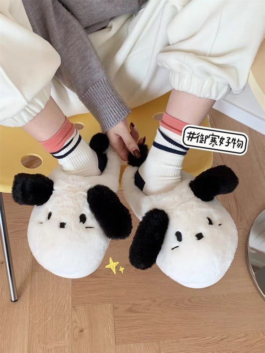 Thin strips of warm soft-soled furry shoes for student bedrooms and home use, winter internet celebrity cute puppy cotton slippers for women