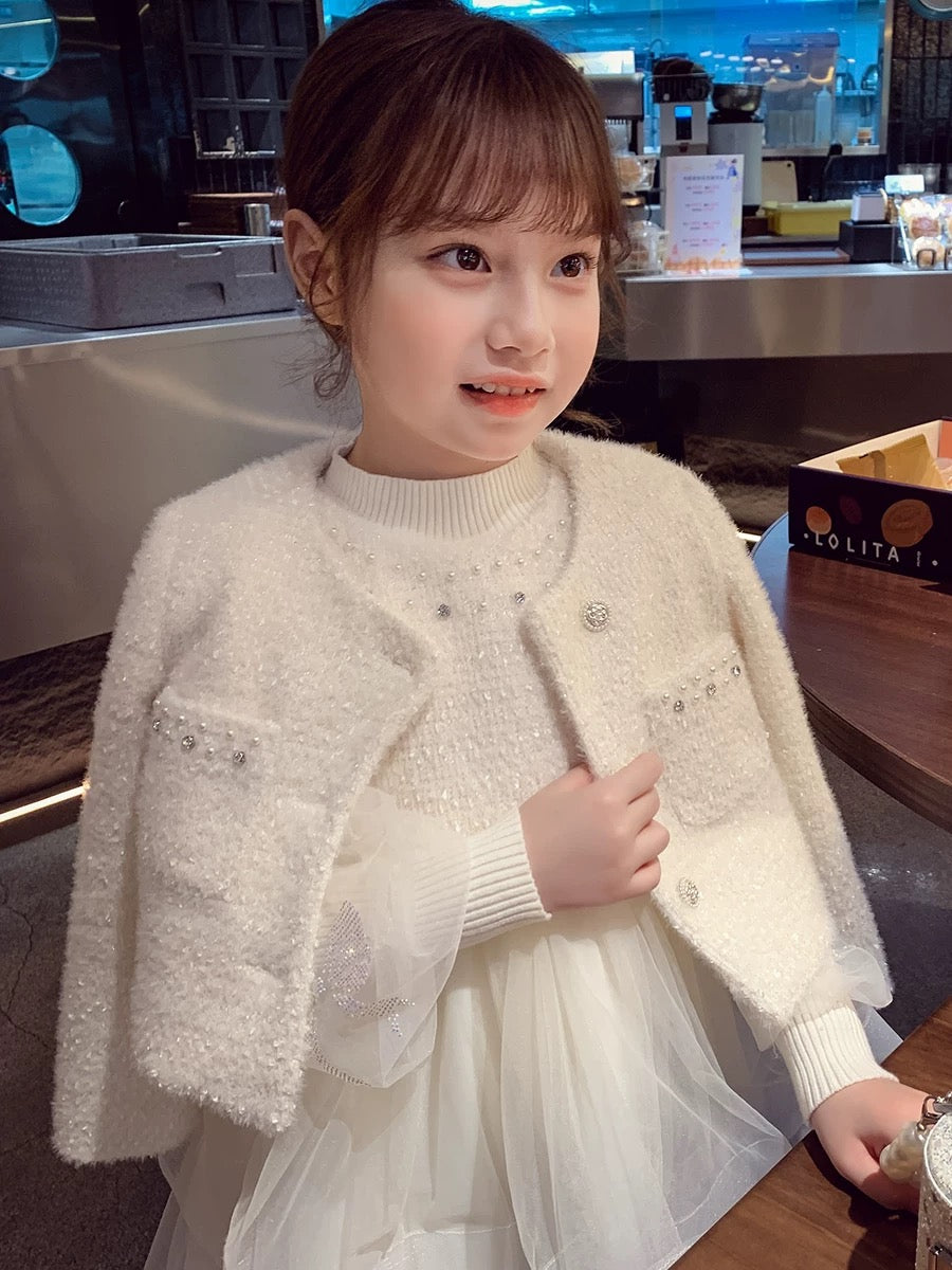 Girls' small fragrant style suit skirt winter wear 2023 new style children's Internet celebrity dress girl's mesh princess skirt