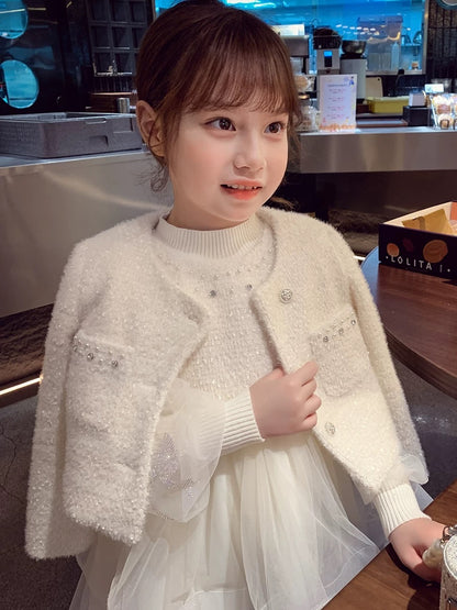 Girls' small fragrant style suit skirt winter wear 2023 new style children's Internet celebrity dress girl's mesh princess skirt