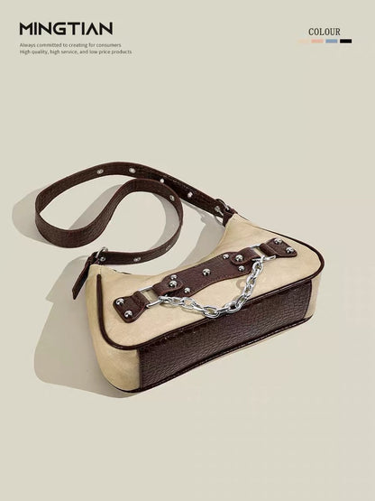 MINGTIAN French niche retro hot girl bag 2023 new casual denim underarm bag shoulder bag female bag