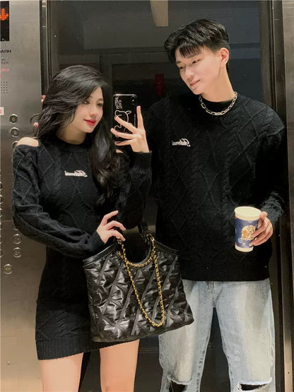 Couple clothing autumn and winter 2023 new ins super hot sweater dress for one man and one woman Korean style French sweater trend