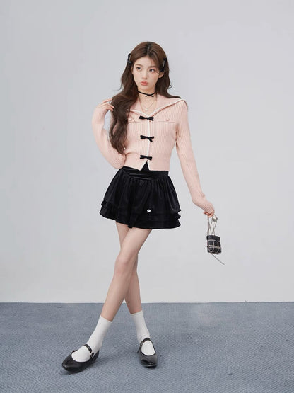 Mrs. Hualing's autumn tops for women's outerwear new style knitted pink bow decorated crew neck sweater for women V2220