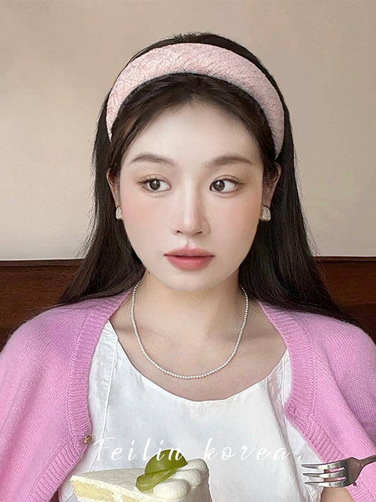 Small fragrant headband suitable for round faces, women's high-ceiling headband, hairpin headband, high-end, foreign and fashionable hair bundle