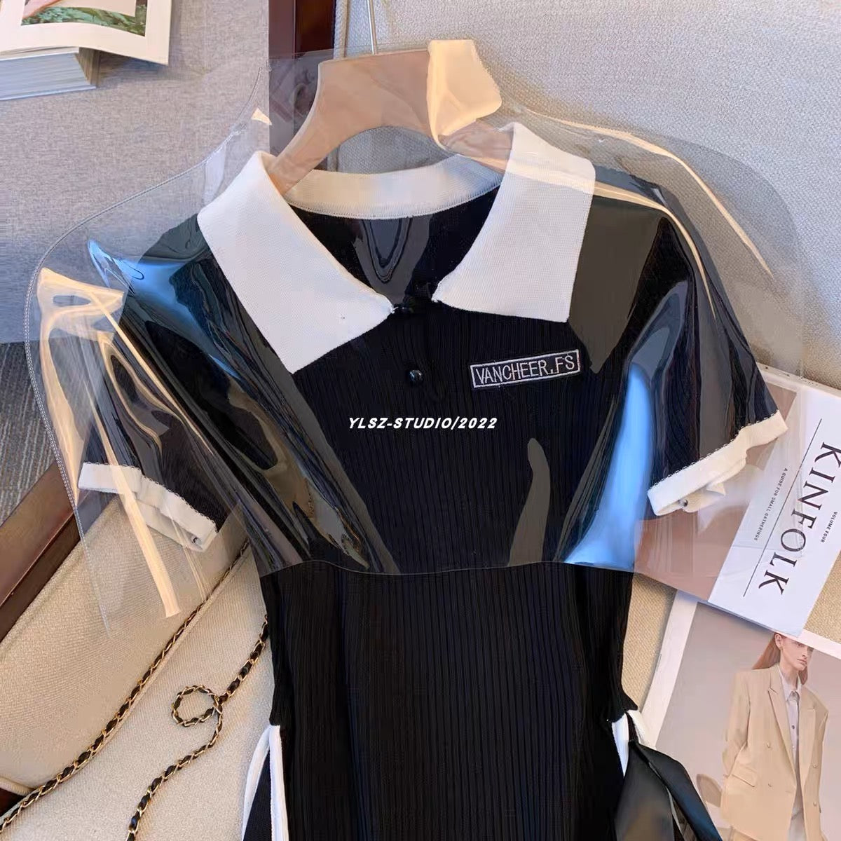 YLSZ customization~French retro playful slim stitching slim and high-end black summer new style trendy dress (D117)