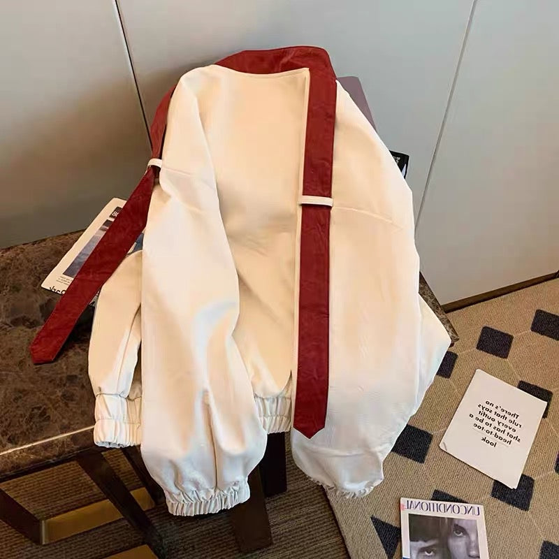 Han Fan's high-level sense of heavy industry hits color stitching baseball uniforms for men and women winter Hong Kong-style chic loose stand-up collar jacket jacket